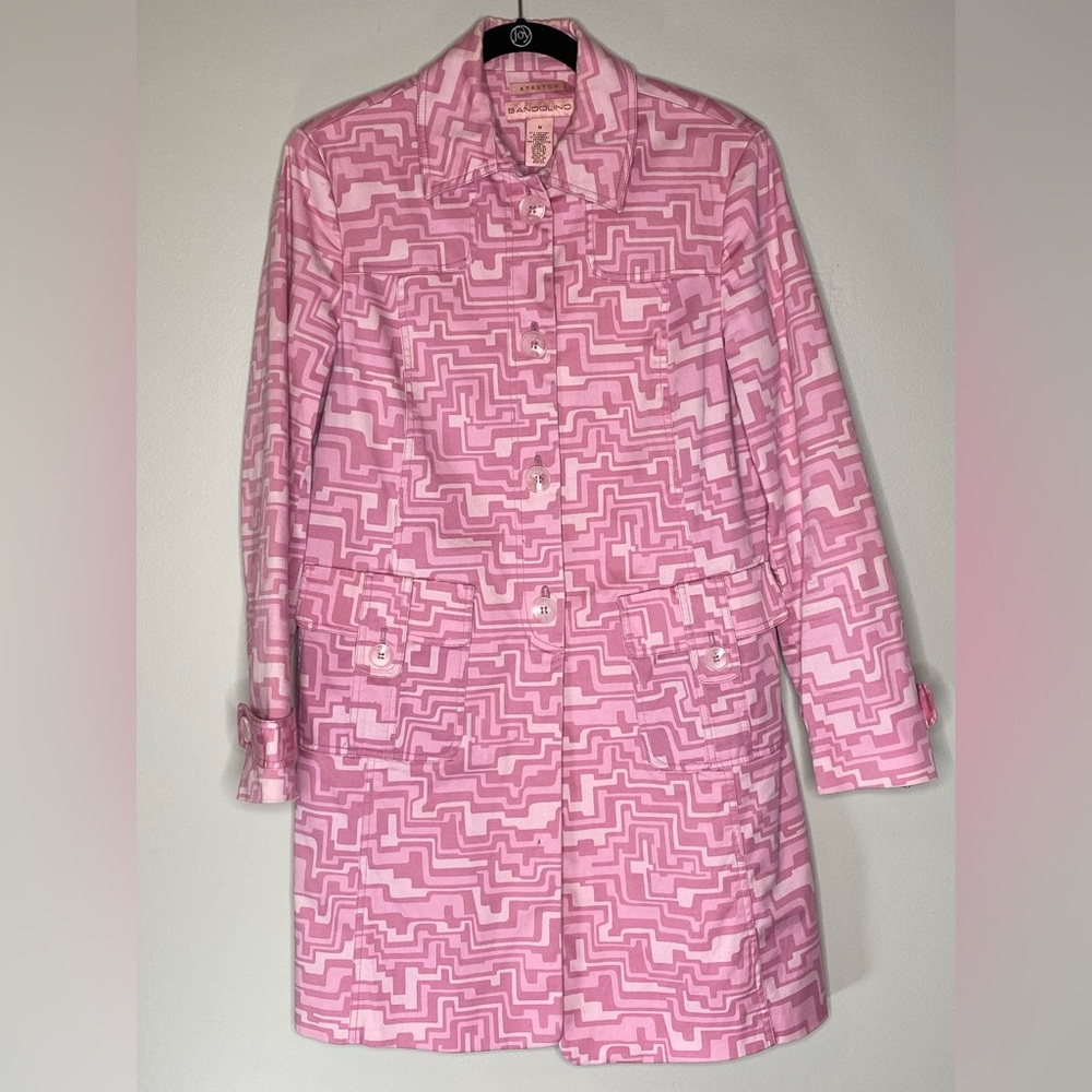 Bandolino Vintage Pink Abstract Long Pea Coat Jacket Women’s Size 8